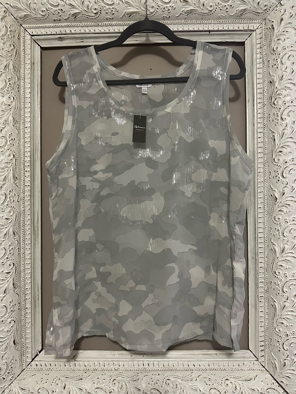 Women's Grey Camo Sequin Tank Top. Size XXLP